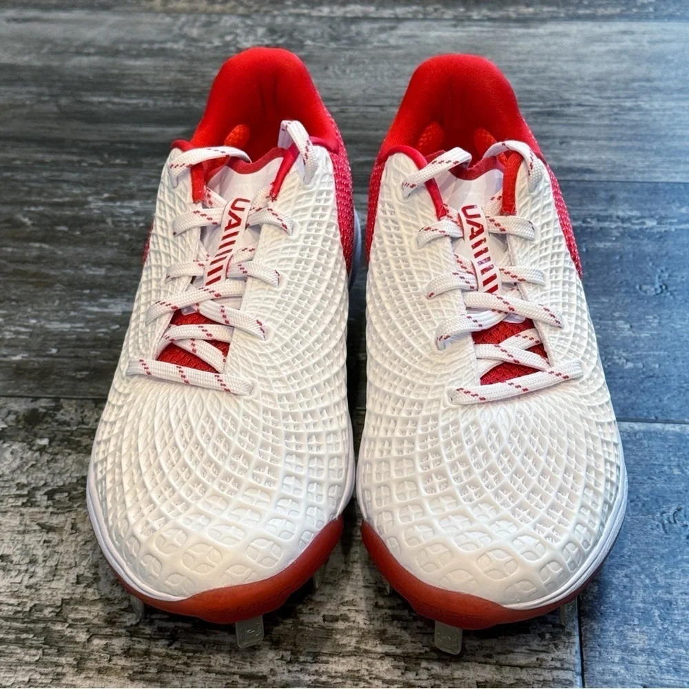 Under Armour UA Glyde 2 MT Metal Softball Cleats White Red Womens Size‎ 9 NEW